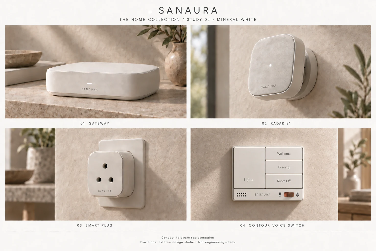 Mineral white Sanaura Gateway concept hardware finish study.